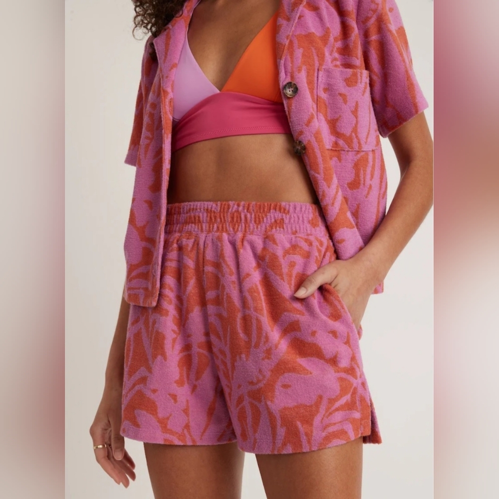 Marine Layer Womens Terry Out Resort Shorts In Orange/Lavender Size Small